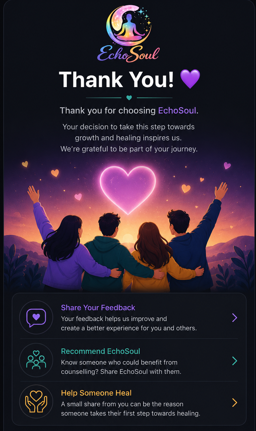 Thank you and free help guide screenshot