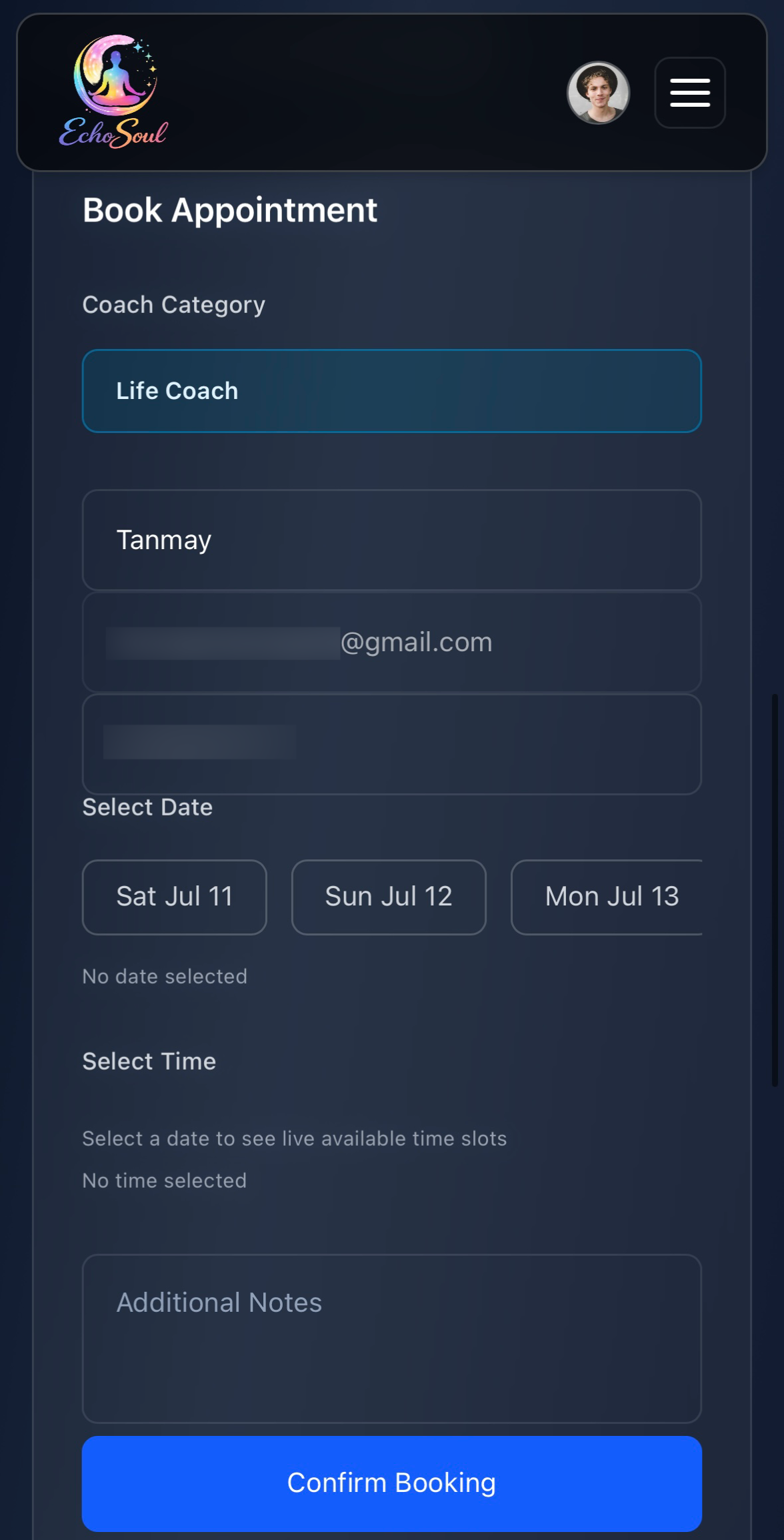 Enter Details screenshot